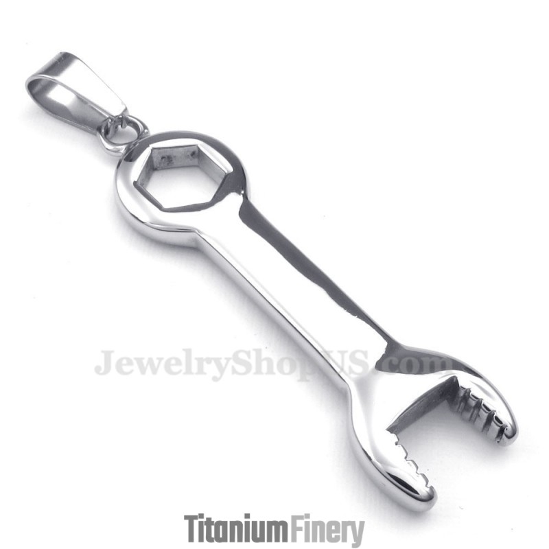 Titanium Wrench And Spanner Pendant Necklace (Free Chain)