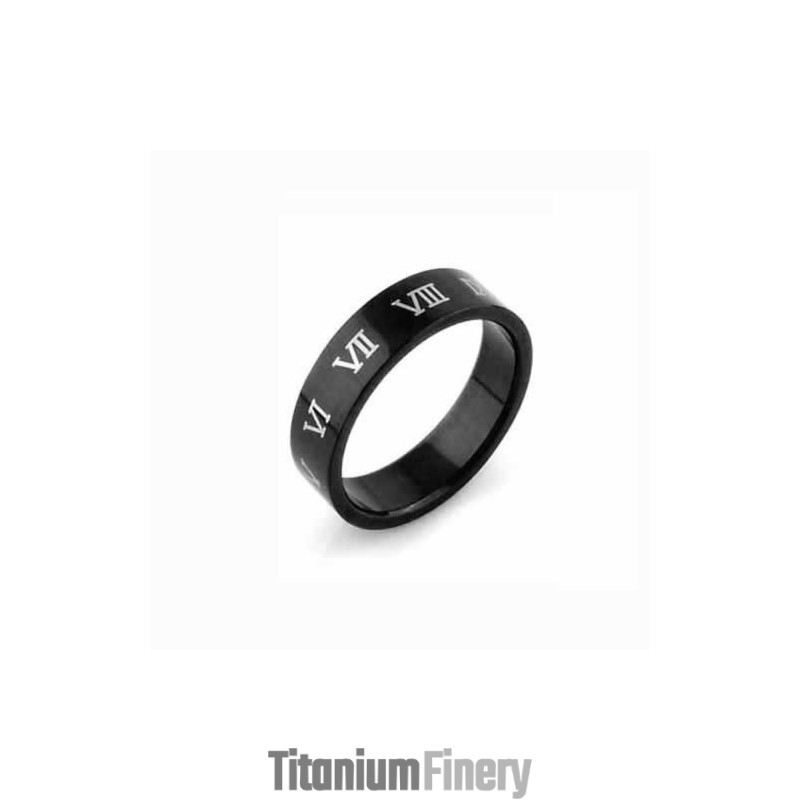 Roman Numerals Mens 6Mm Black Titanium Ring Roman Numerals Mens 6Mm Black Titanium Ring