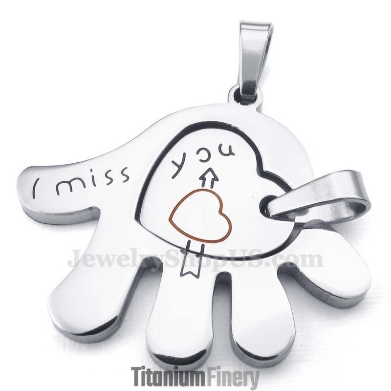 Couples Titanium Hand Pendant Necklace (Free Chain)(One Pair)