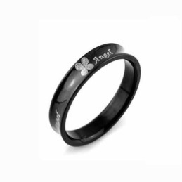 Four Leaf Clover Mens 6Mm Black Titanium Ring