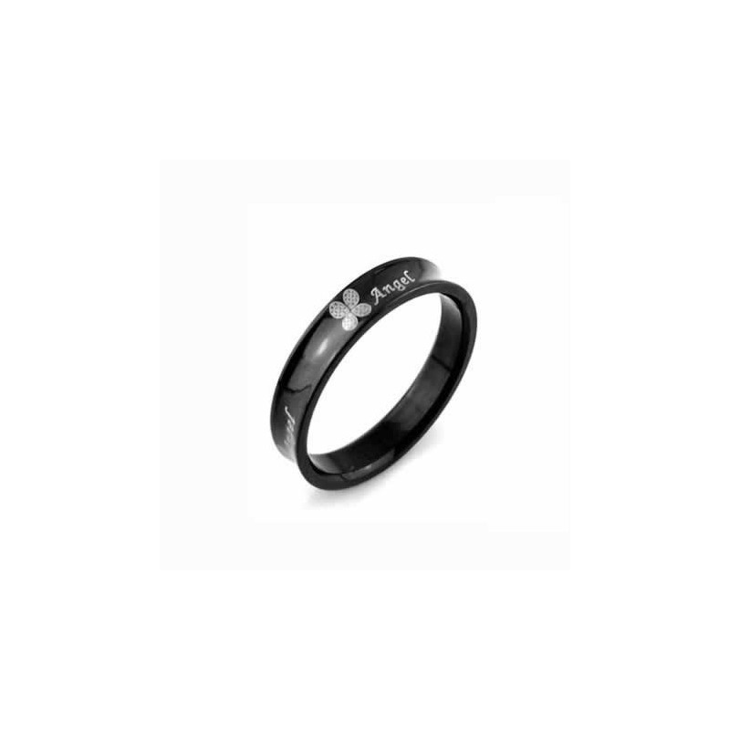 Four Leaf Clover Mens 6Mm Black Titanium Ring Four Leaf Clover Mens 6Mm Black Titanium Ring