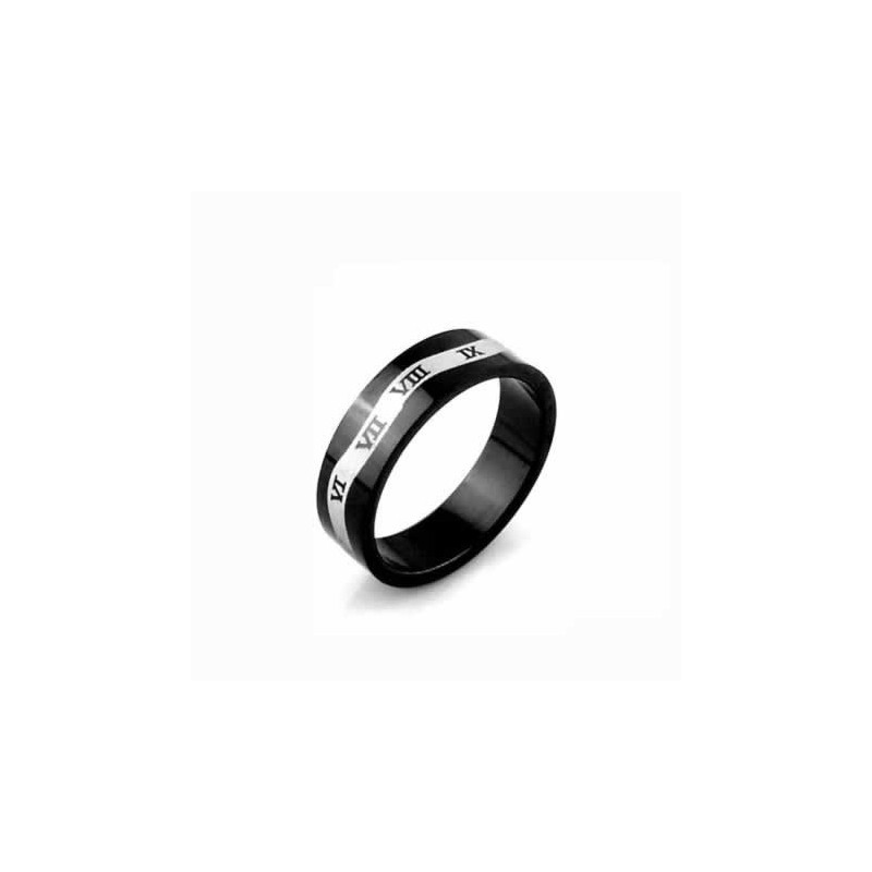 Roman Numerals Wave Mens 6Mm Black Titanium Ring