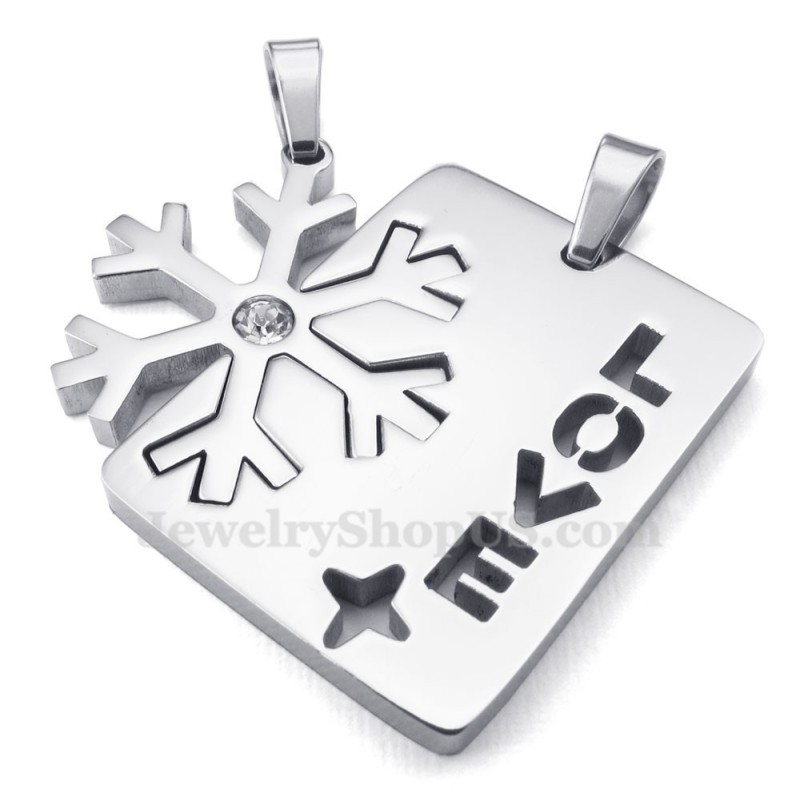 Silver Titanium Couples Snowflake Pendant Necklace (Free Chain)(One Pair) Silver Titanium Couples Snowflake Pendant Necklace (Free Chain)(One Pair)