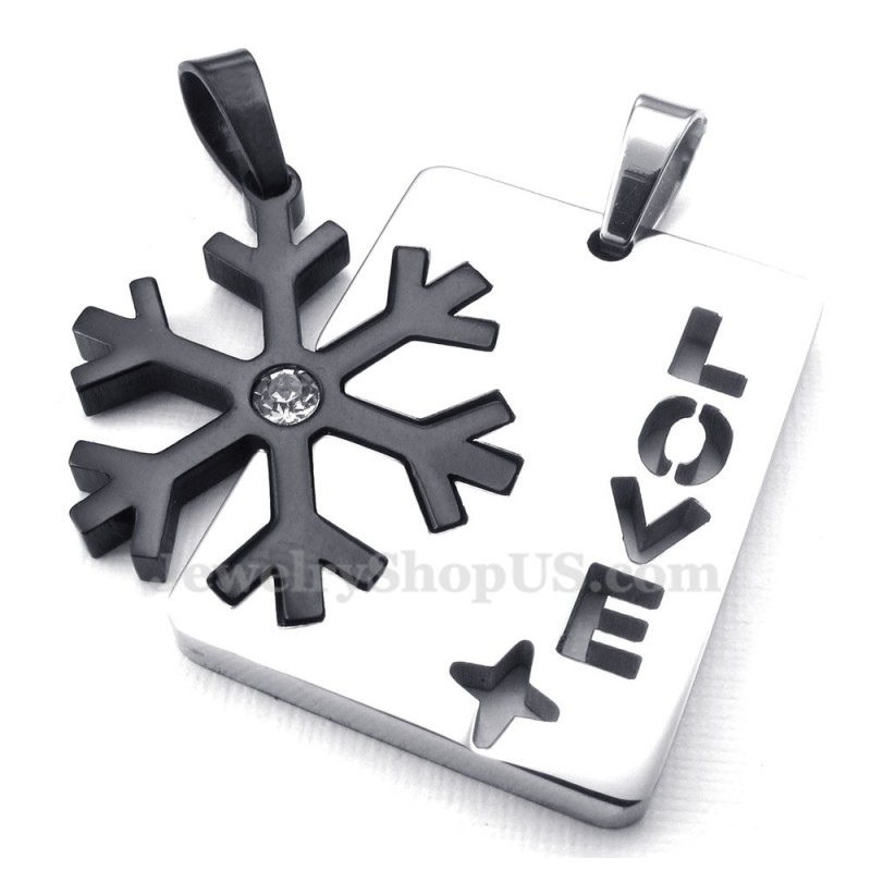 Titanium Black Snowflake Couples Pendant Necklace (Free Chain)(One Pair) Titanium Black Snowflake Couples Pendant Necklace (Free Chain)(One Pair)