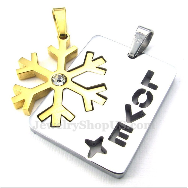 Couples Titanium Gold Snowflake Pendant Necklace (Free Chain)(One Pair) Couples Titanium Gold Snowflake Pendant Necklace (Free Chain)(One Pair)