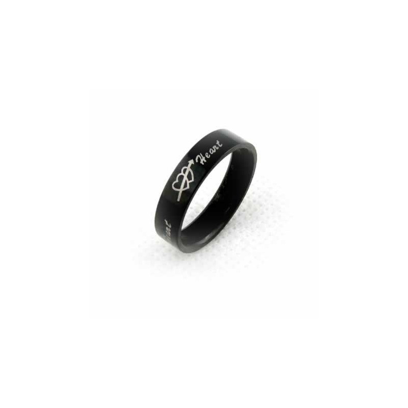 One Arrow Piercing Through Two Hearts Mens 6Mm Black Titanium Ring