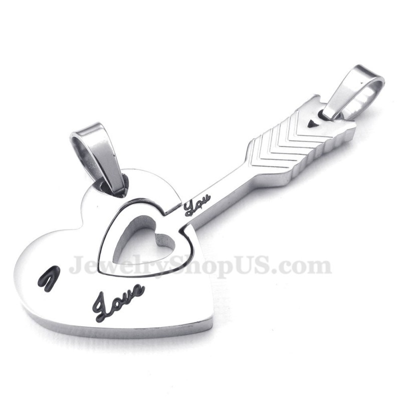Titanium Silver Cupid Arrow Hearts Couples Pendant Necklace (Free Chain)(One Pair) Titanium Silver Cupid Arrow Hearts Couples Pendant Necklace (Free Chain)(One Pair)