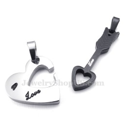 Titanium Black Cupid Arrow Hearts Couples Pendant Necklace (Free Chain)(One Pair)