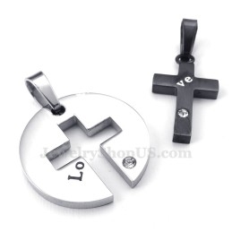 Titanium Black Cross Couples Pendant Necklace (Free Chain)(One Pair)