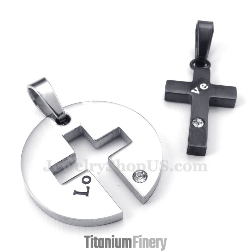 Titanium Black Cross Couples Pendant Necklace (Free Chain)(One Pair) Titanium Black Cross Couples Pendant Necklace (Free Chain)(One Pair)