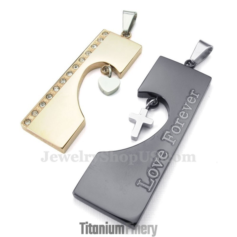 Double Color Titanium Hearts Couples Pendant Necklace (Free Chain)(One Pair) Double Color Titanium Hearts Couples Pendant Necklace (Free Chain)(One Pair)