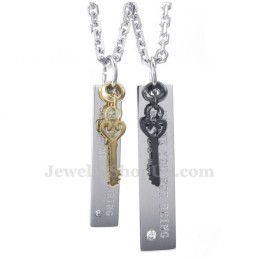 Titanium Key Couples Pendant Necklace (Free Chain)(One Pair)