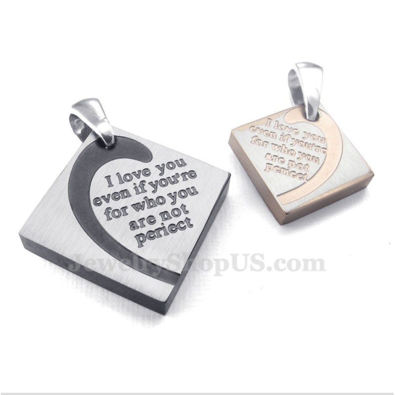 Titanium Square Couples Pendant Necklace (Free Chain)(One Pair) Titanium Square Couples Pendant Necklace (Free Chain)(One Pair)
