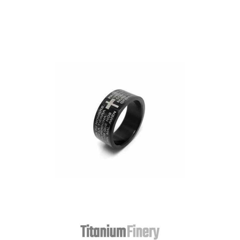 Bible Cross Mens 6Mm Black Titanium Ring