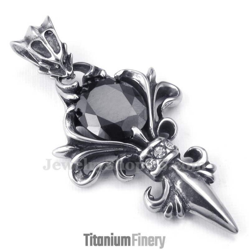 Black Zircon Titanium Pendant Necklace (Free Chain) Black Zircon Titanium Pendant Necklace (Free Chain)