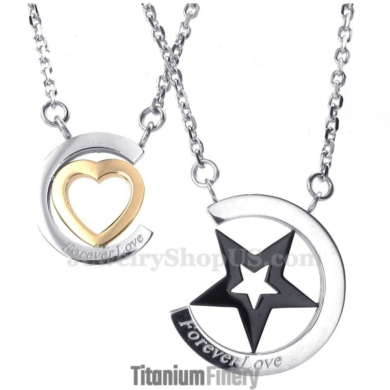 Titanium Sart And Hearts Couples Pendant Necklace (Free Chain)(One Pair) Titanium Sart And Hearts Couples Pendant Necklace (Free Chain)(One Pair)