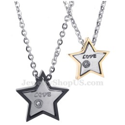 Titanium Five-Pointed Star Couples Pendant Necklace (Free Chain)(One Pair)
