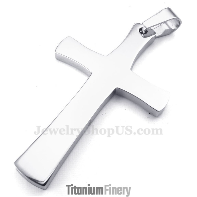 Silver Color Titanium Cross Pendant Necklace (Free Chain)
