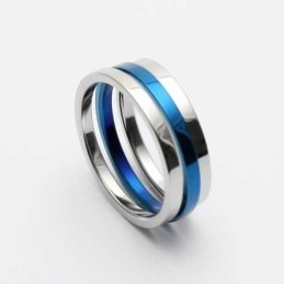 Mens 6Mm Blue & Silver Colour Titanium Ring