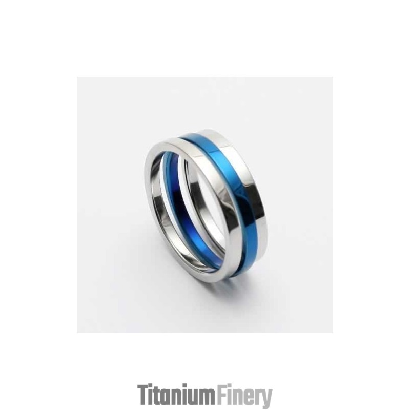 Mens 6Mm Blue & Silver Colour Titanium Ring Mens 6Mm Blue & Silver Colour Titanium Ring