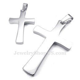 Silver Titanium Cross Couples Pendant Necklace (Free Chain)(One Pair)