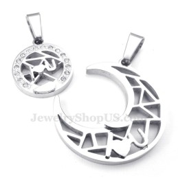 Titanium Silver Moon And Stars Couples Pendant Necklace (Free Chain)(One Pair)