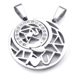 Titanium Silver Moon And Stars Couples Pendant Necklace (Free Chain)(One Pair)