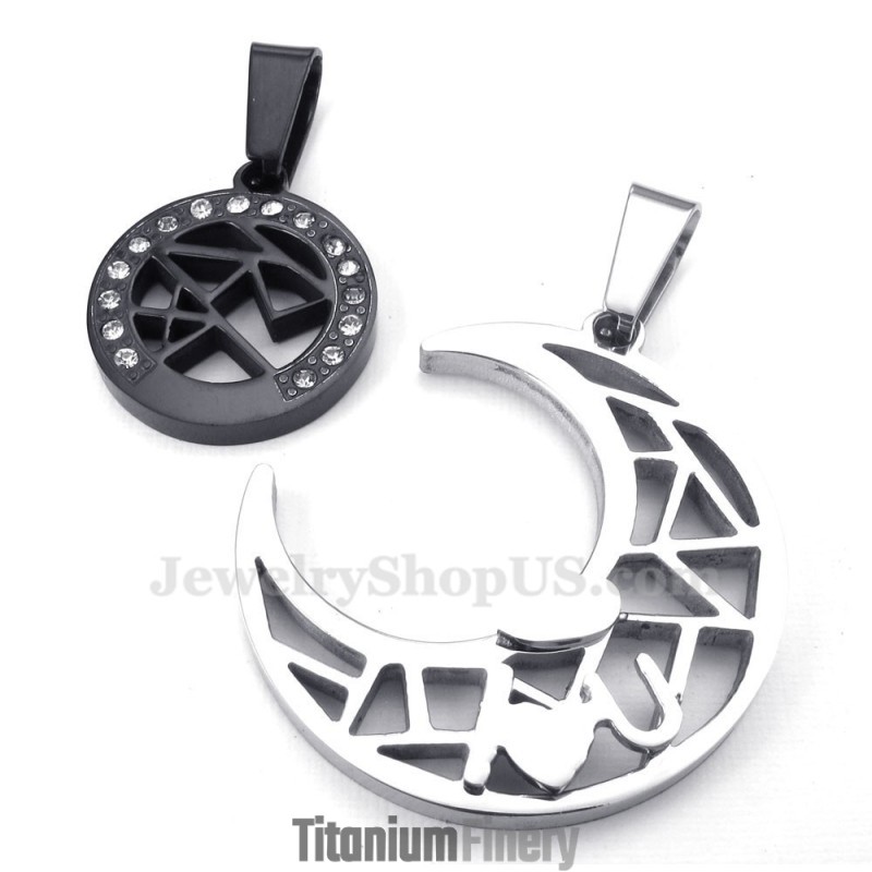 Titanium Moon And Stars Couples Pendant Necklace (Free Chain)(One Pair) Titanium Moon And Stars Couples Pendant Necklace (Free Chain)(One Pair)