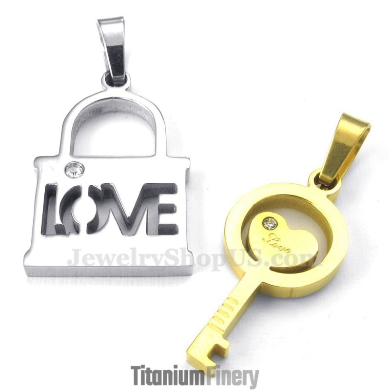 Titanium Gold Key Couples Pendant Necklace (Free Chain)(One Pair) Titanium Gold Key Couples Pendant Necklace (Free Chain)(One Pair)