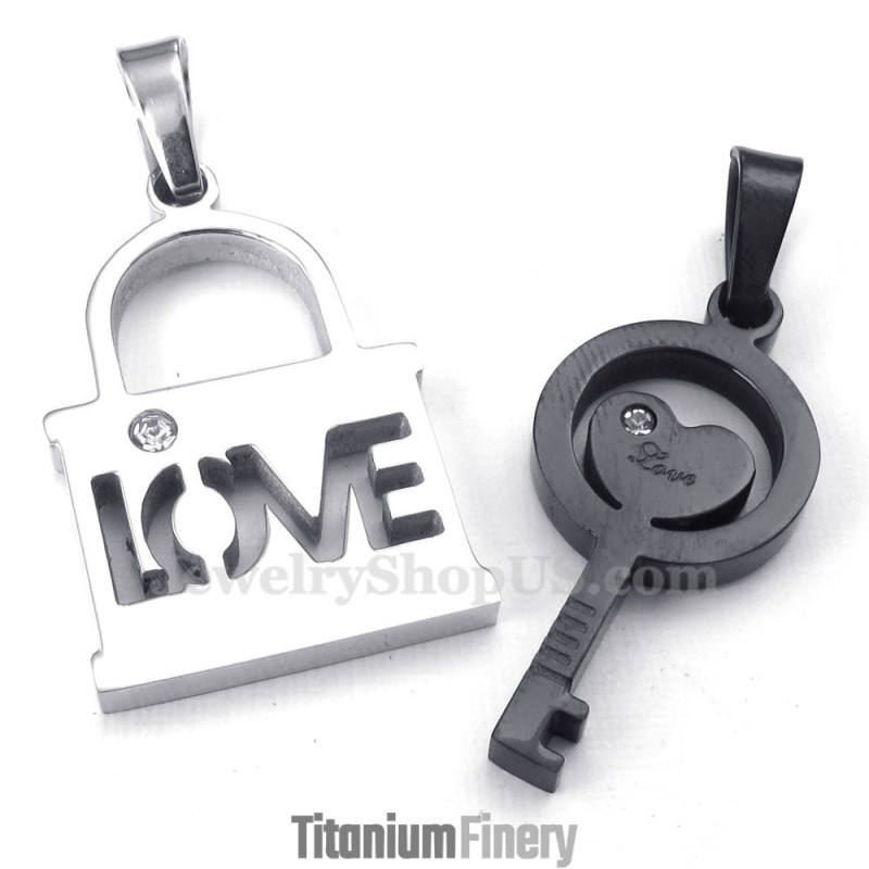 Titanium Black Key Couples Pendant Necklace (Free Chain)(One Pair) Titanium Black Key Couples Pendant Necklace (Free Chain)(One Pair)