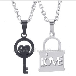 Titanium Black Key Couples Pendant Necklace (Free Chain)(One Pair)