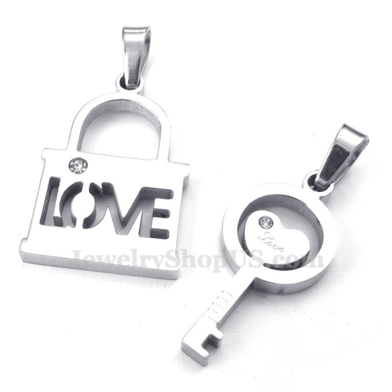 Titanium Silver Key Couples Pendant Necklace (Free Chain)(One Pair) Titanium Silver Key Couples Pendant Necklace (Free Chain)(One Pair)