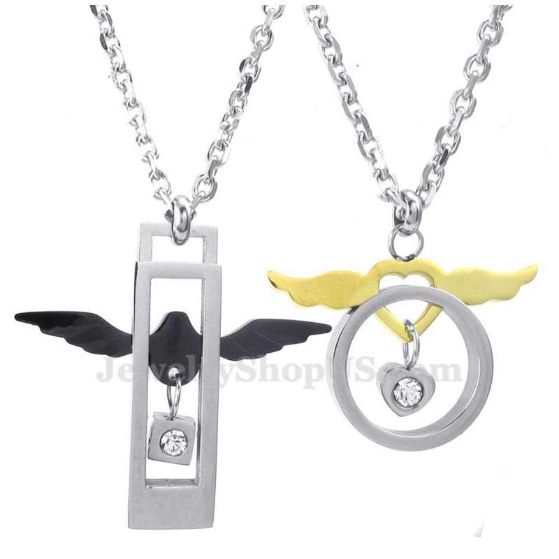 Fashion Titanium Wings Hearts Couples Pendant Necklace (Free Chain)(One Pair) Fashion Titanium Wings Hearts Couples Pendant Necklace (Free Chain)(One Pair)