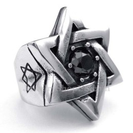Titanium Lucky Star Ring With Black Zircon