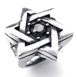 Titanium Lucky Star Ring With Black Zircon