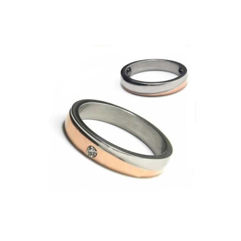 Diamond Set 4Mm Titanium & Gold Inlaid Court Band Ring