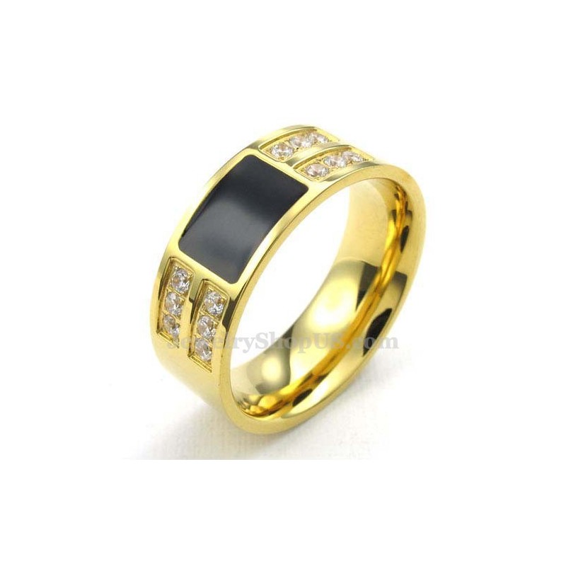 Gold Titanium Ring With White Zircon