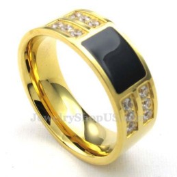 Gold Titanium Ring With White Zircon