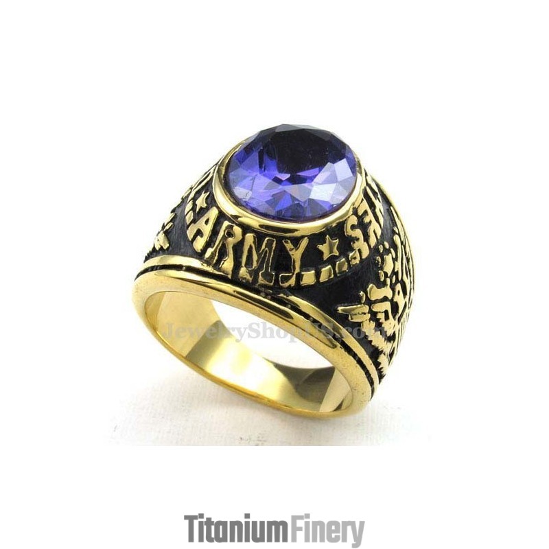 Gold Titanium Ring With Blue Zircon