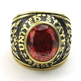Gold Titanium Ring With Red Zircon
