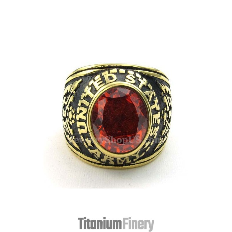 Gold Titanium Ring With Red Zircon