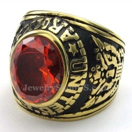 Gold Titanium Ring With Red Zircon