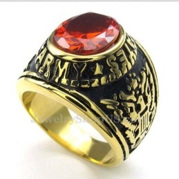 Gold Titanium Ring With Red Zircon