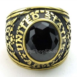 Gold Titanium Ring With Black Zircon