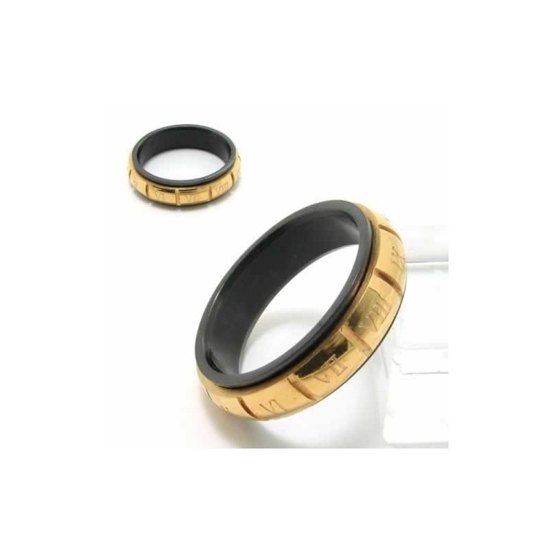 Roman Numerals 6Mm Black Titanium & Gold Court Band Ring