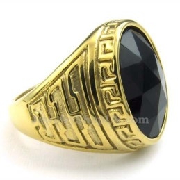 Mens Gold Titanium Ring With Black Zircon