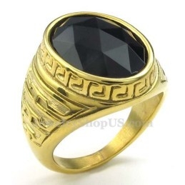 Mens Gold Titanium Ring With Black Zircon