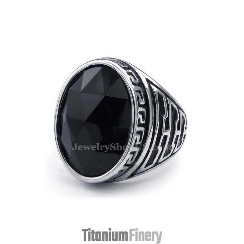 Mens Titanium Ring With Black Zircon