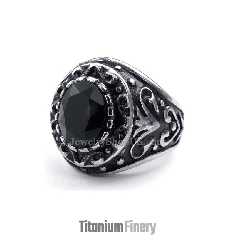 Mens Titanium Ring With Black Zircon Mens Titanium Ring With Black Zircon