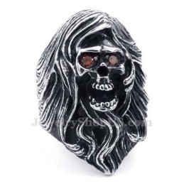Titanium Skull Ring With Red Zircon Eyes